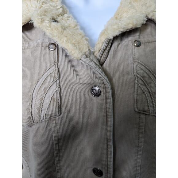 Vintage Y2k Cherokee Tan Corduroy Jacket Sherpa Collar Snap Closures - Picture 4 of 10